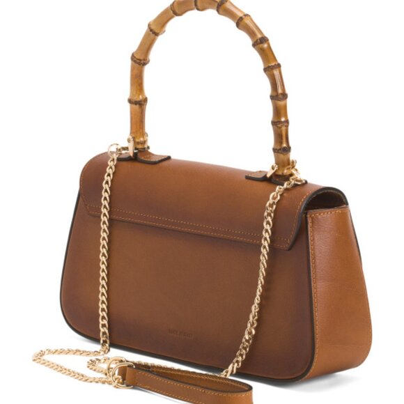 PRATESI Brown Made In Italy Leather East West Round Flap Handle Satchel - Picture 4 of 4